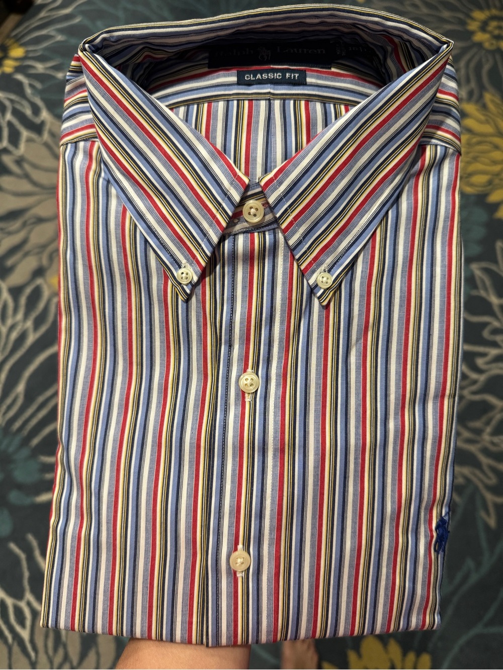 NEW Large Classic Fit Multi-Stripe Button-Down Ralph Lauren Shirt